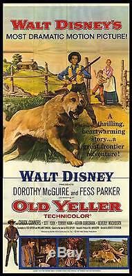 Old Yeller Original Grand Disney 3-feuille Affiche Du Film Tommy Kirk / Fess Parker
