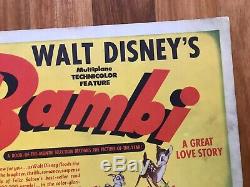 Original Walt Disney Titre Carte Bambi (1942) Carte De Lobby Rare! 11 X 14 Pouces