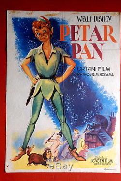 Peter Pan Walt Disney 1955 Mega Rare Original Vintage Exyugo Affiche De Film