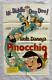 Pinocchio 27x41 Affiche De Cinéma Originale Une Feuille 1962rr Disney