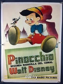 Pinocchio Original Espagnol Une Feuille Affiche Du Film 1940 Walt Disney Sur Toile De Lin