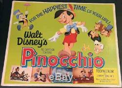 Pinocchio! R'62 Walt Disney Classique Rare Original 1/2-feuille Poster