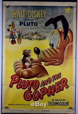 Pluto Gopher Affiche Du Film (verygood +) Une Feuille 1950 Walt Disney Mickey Mouse