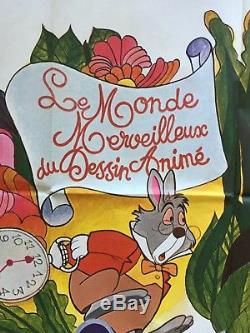 Rare Affiche Vintage Géante Disney Français Alice Au Pays Des Merveilles, 63 X 47