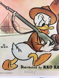 Rare Donald Duck Se Fait Réaliser Sur Linen One Sheet Movie Poster'42 Walt Disney
