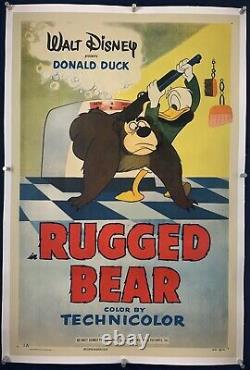 Rugged Bear One Sheet Movie Poster 1953 Walt Disney Donald Duck Sur Linen
