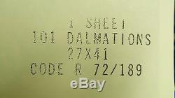 Vtg 1972 101 Dalmations Walt Disney Us Rerelease Orig 1sh 27x41 Affiche De Film