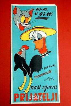 Walt Disney 1956 D'origine Extra Rare Exyu Affiche Du Film Donald Duck Etc