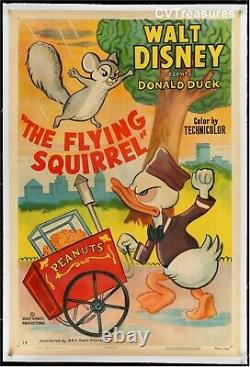 Walt Disney Flying Squirrel Original Vieille Affiche De Cinéma Vintage Une Feuille 1954