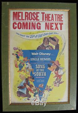 Walt Disney Song Of The South Rare Vtg Encadré 1956 Melrose Theatre Movie Poster